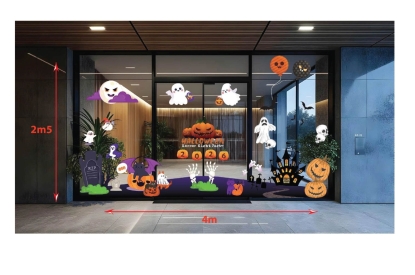 Decal Halloween Trang Trí Cửa Kính, Quán Cà Phê, Shop – Rùng Rợn, Ấn Tượng, Dễ Dán