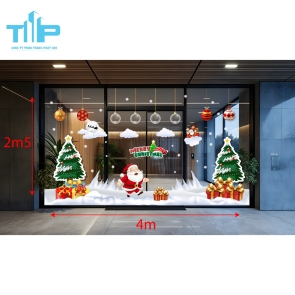 Decal Giáng Sinh Khổng Lồ – Ông Già Noel Gõ Cửa, Cây Thông Rực Rỡ, Quà Tặng Tràn Đầy mẫu 29