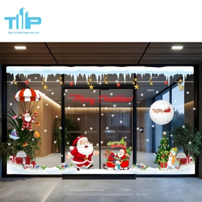 Decal trang trí noel ông già và cây thông mẫu 1