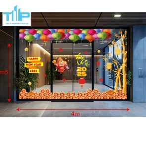 Decal trang trí Tết 2026 – Chủ đề vàng đỏ rực rỡ, phong thủy hút tài lộc mẫu 21 
