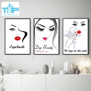 Khung trang tráng gương - Bộ 3 Tranh nối mi cho tiệm spa, thẩm mỹ viện , nail