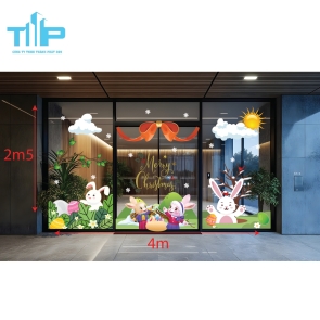 Decal Noel Dán Kính Đẹp – Thiết Kế Thỏ Ngộ Nghĩnh, Không Gian Đầy Sắc Màu mẫu 52