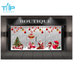 Decal Noel truyền thống – Cây thông, ông già Noel và người tuyết rực rỡ mẫu 65