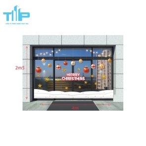Decal trang trí Noel Quả Châu & Tuyết Trắng "MERRY CHRISTMAS mẫu 9