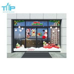 Decal trang trí Noel Ông Già Noel & Xe Tuyết Đỏ Dễ Thương mẫu 10 