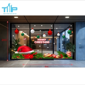 Decal Noel mũ tuyết và trái trâu màu đỏ mẫu 13
