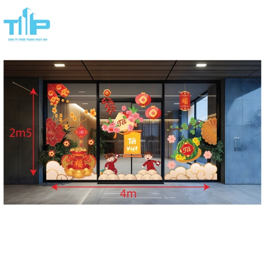Mẫu mới  2026 - Combo Decal Tết Việt – Hoa Xuân, Lồng Đèn, Phúc Lộc mẫu 39