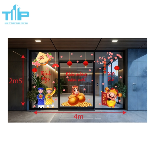 Mẫu mới  2026 - Decal Tết Dán Cửa Hàng – Thiết Kế Truyền Thống, Đón Tài Lộc 2026  mẫu 48