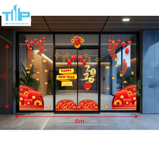 ✨ Decal trang trí Happy New Year 2026 – Không gian lung linh, rước may mắn mẫu 16 