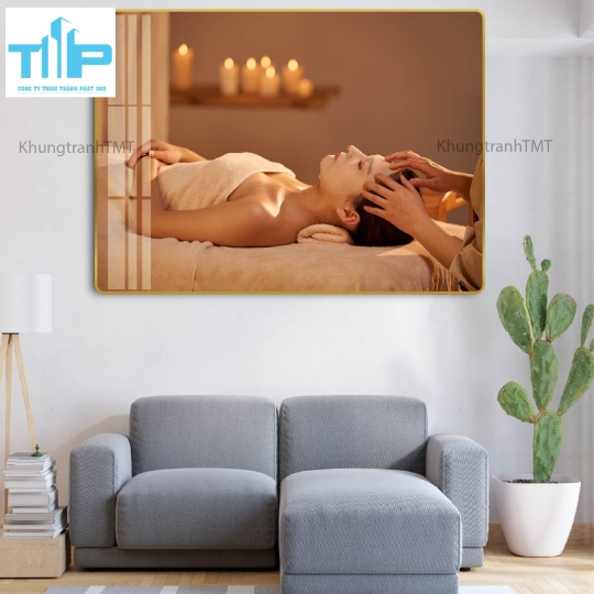 Khung tranh tráng gương - trang trí tiệm spa- massage