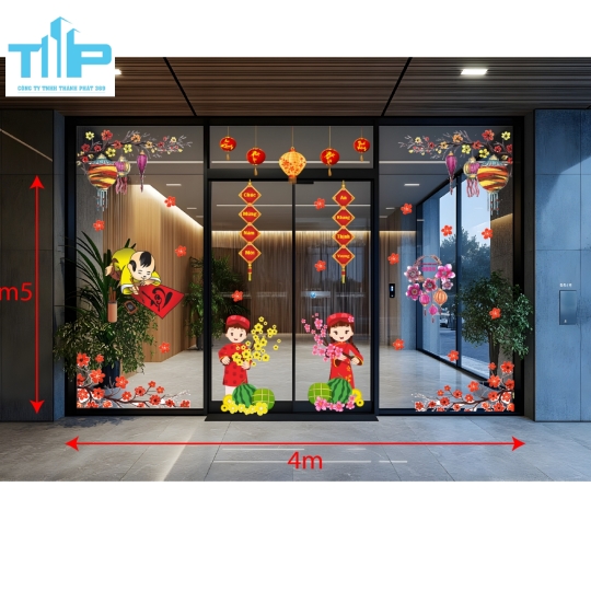 🎇 Decal Tết Happy New Year 2026 – Lựa chọn hoàn hảo cho trang trí mặt tiền mẫu 17
