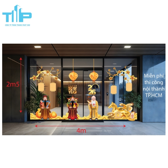 Mẫu mới 2026 - Decal Tết 2026 Tam Đa Phúc Lộc Thọ – Vàng Kim Sang Trọng mẫu 73