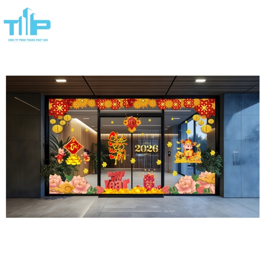 Decal Tết 2026 Hoa Mai & Thần Tài – Không Gian Tươi Sáng, Hút Lộc Đầu Năm! mẫu 37