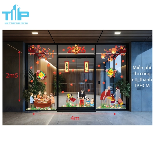 Mẫu mới 2026 -  Decal Trang Trí Tết 2026 – Dán Kính, Dễ Tháo, Không Bong Tróc mẫu 67