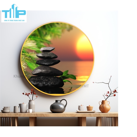 Khung tranh tráng gương - Tranh tròn - Tranh thiên nhiên cho spa 