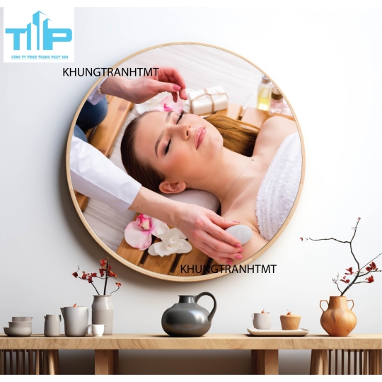 Khung tranh tráng gương - Tranh tròn spa chăm sóc da 1