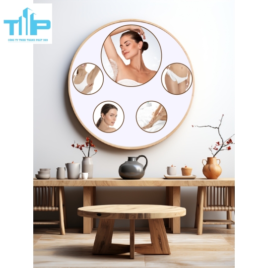 Khung tranh tráng gương- Tranh tròn Lợi ích căng da bằng chỉ