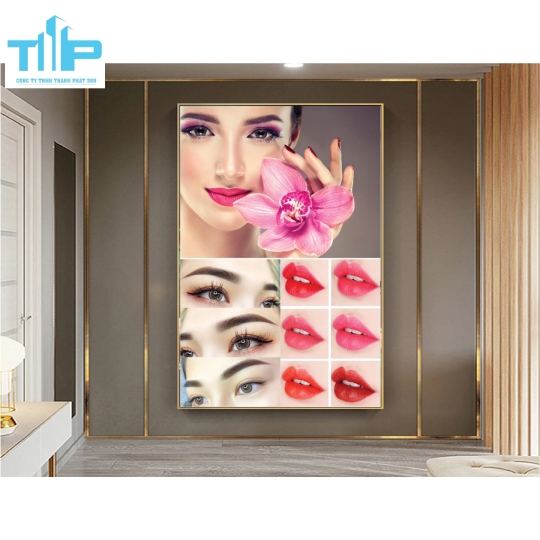 tranh tráng gương phun xăm môi trang trí spa 