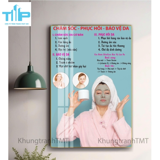 Tranh chăm sóc và bảo vệ da đúng cách - Tranh tráng gương trang trí spa, thẩm mỹ viện