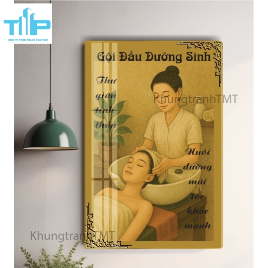 Tranh gội đầu dưỡng sinh , massage thư giãn từng vùng - Tranh tráng gương khung chữ nhật