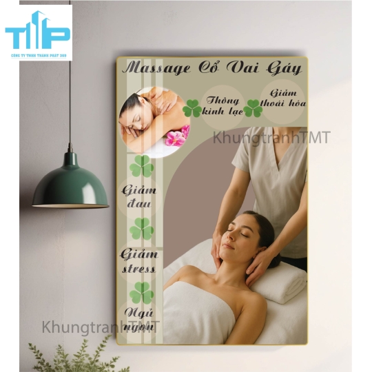 Tranh bấm huyệt bàn chân, massage body, giác hơi, trị liệu đau nhức cơ thể - tráng gương sáng bóng, không bám bụi