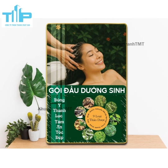 Tranh gội đầu dưỡng sinh , massage thư giãn từng vùng - Tranh tráng gương khung chữ nhật