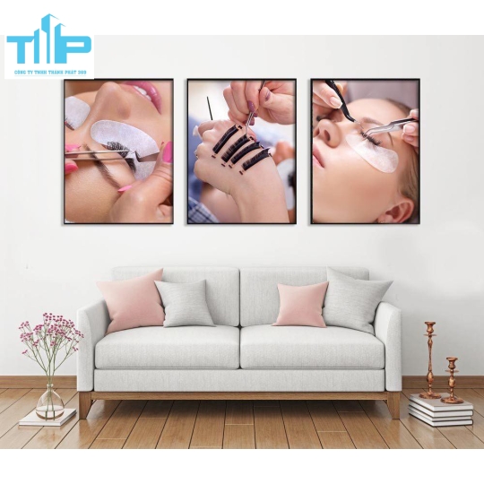Khung tranh tráng gương -Bộ 3 Tranh - Tranh mi đẹp cho tiệm nối mi 